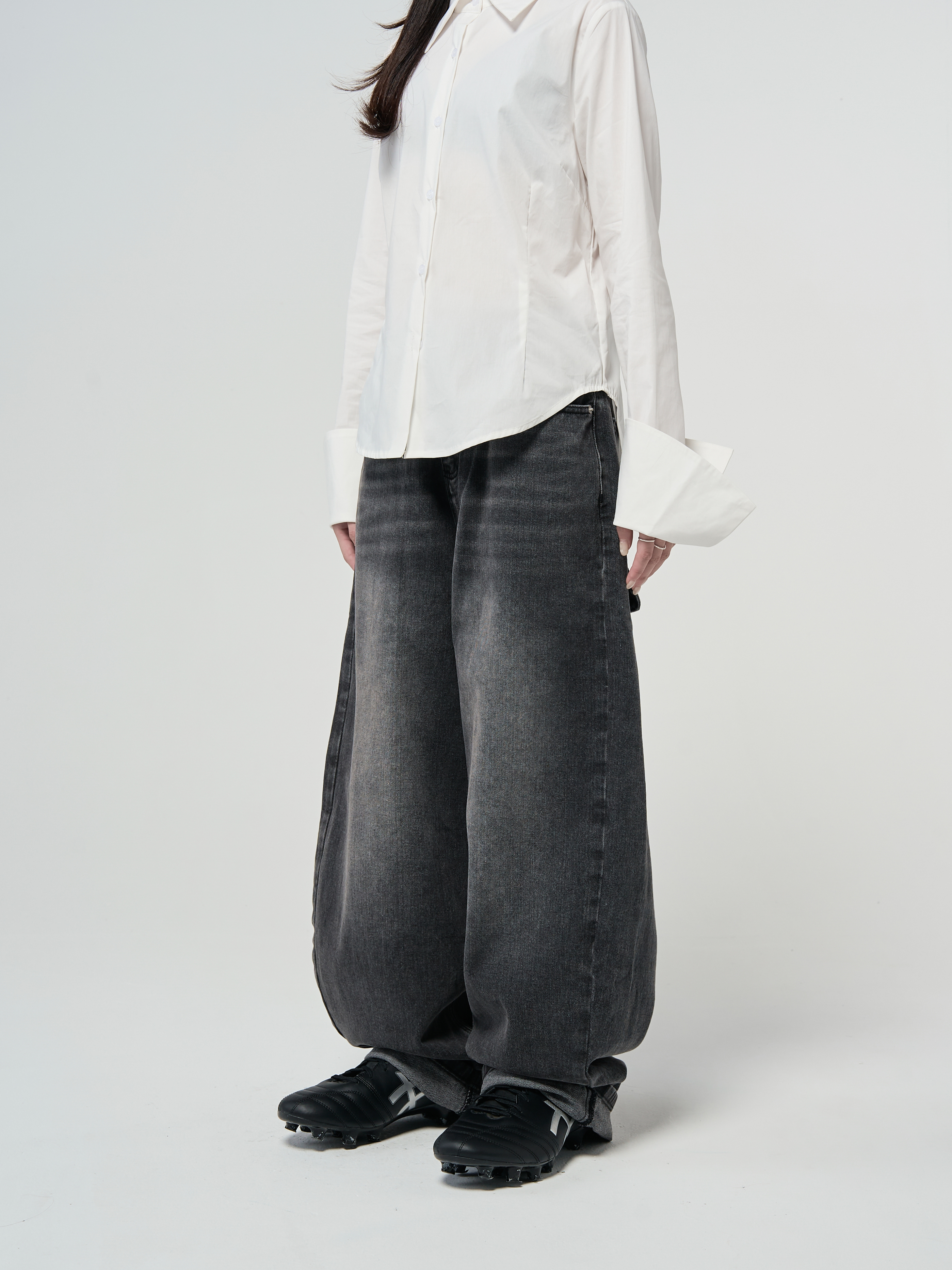 刷白直筒翻蓋口袋牛仔長褲