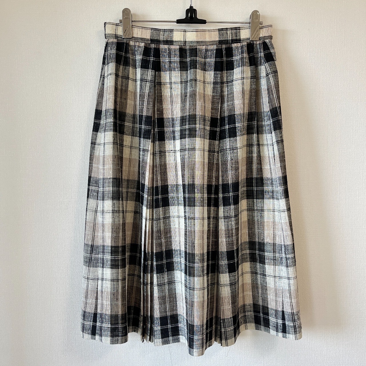 黑色配米色格紋古著半裙