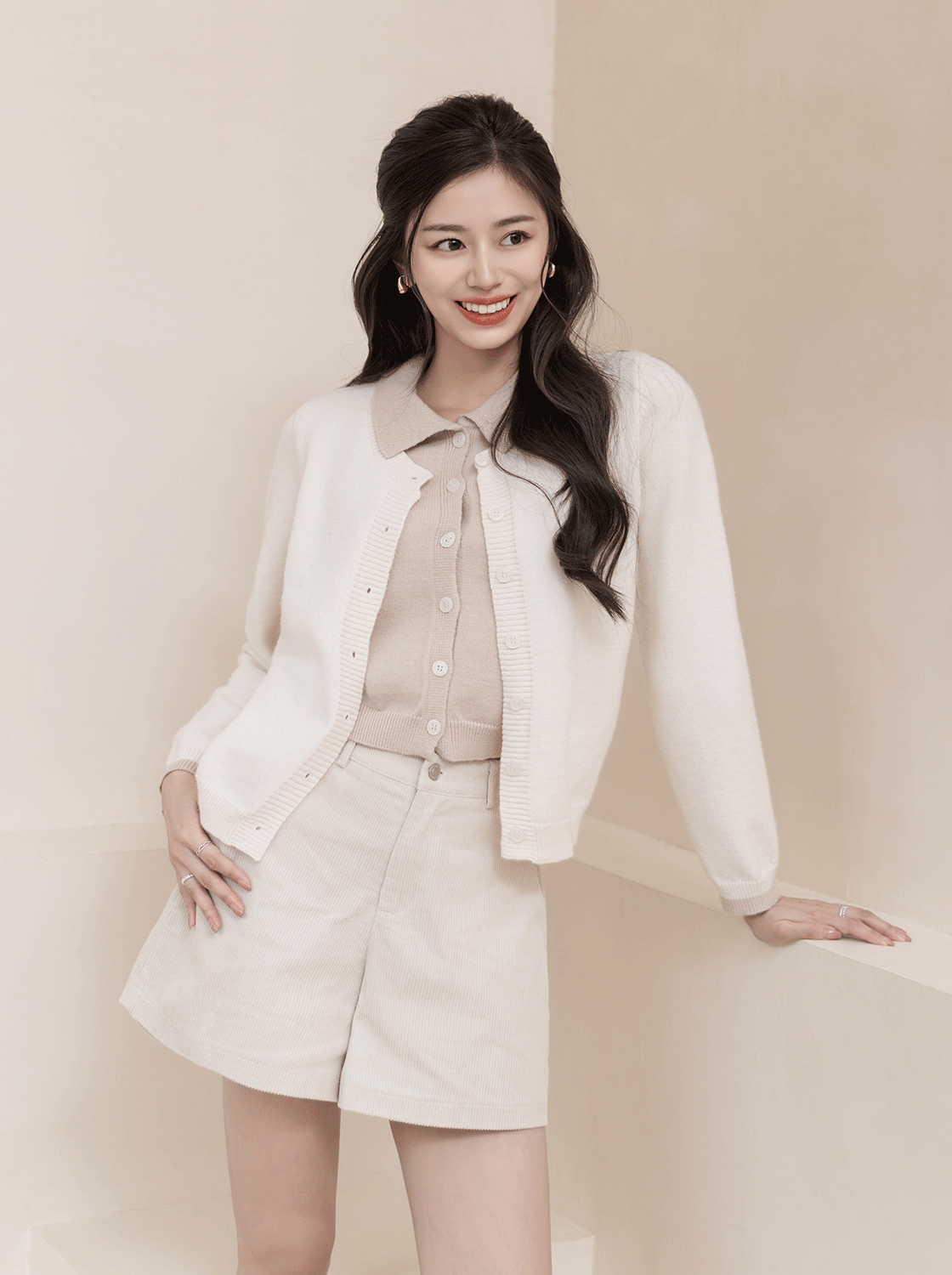 假兩件雙層領針織外套