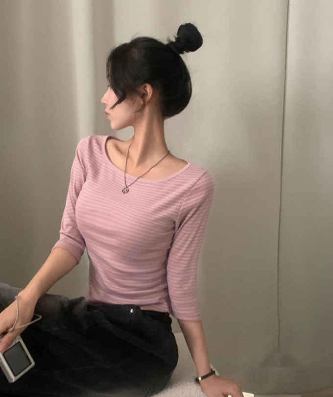 早秋預訂｜修身條紋船領7分長袖T 恤