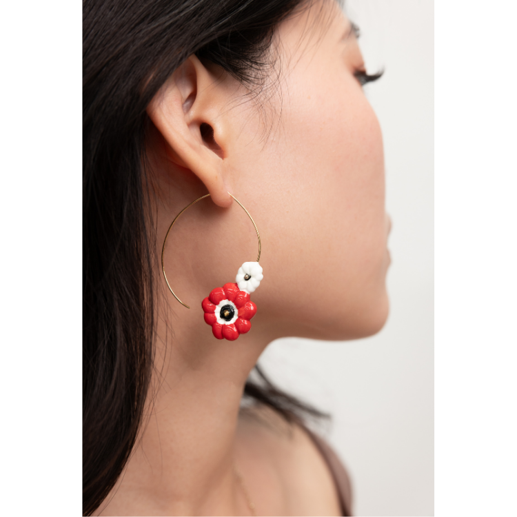 紅花海葵圈型耳環
