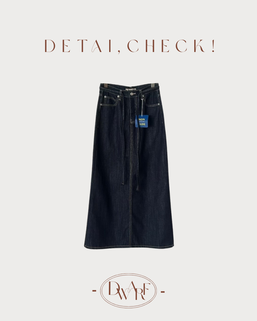 《KR》明線綁帶原色牛仔長裙