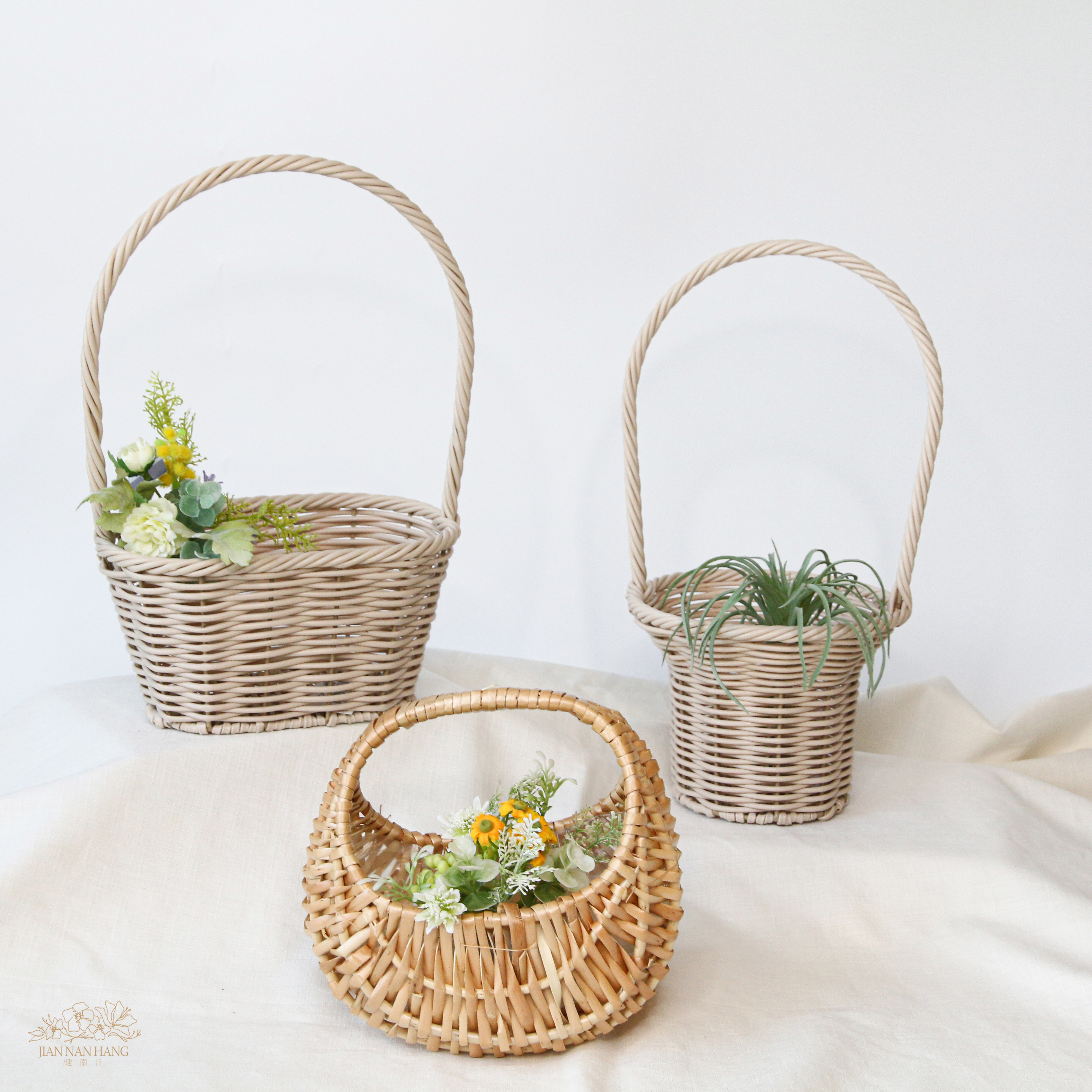 花器 仿藤編手提籃  白 3款式