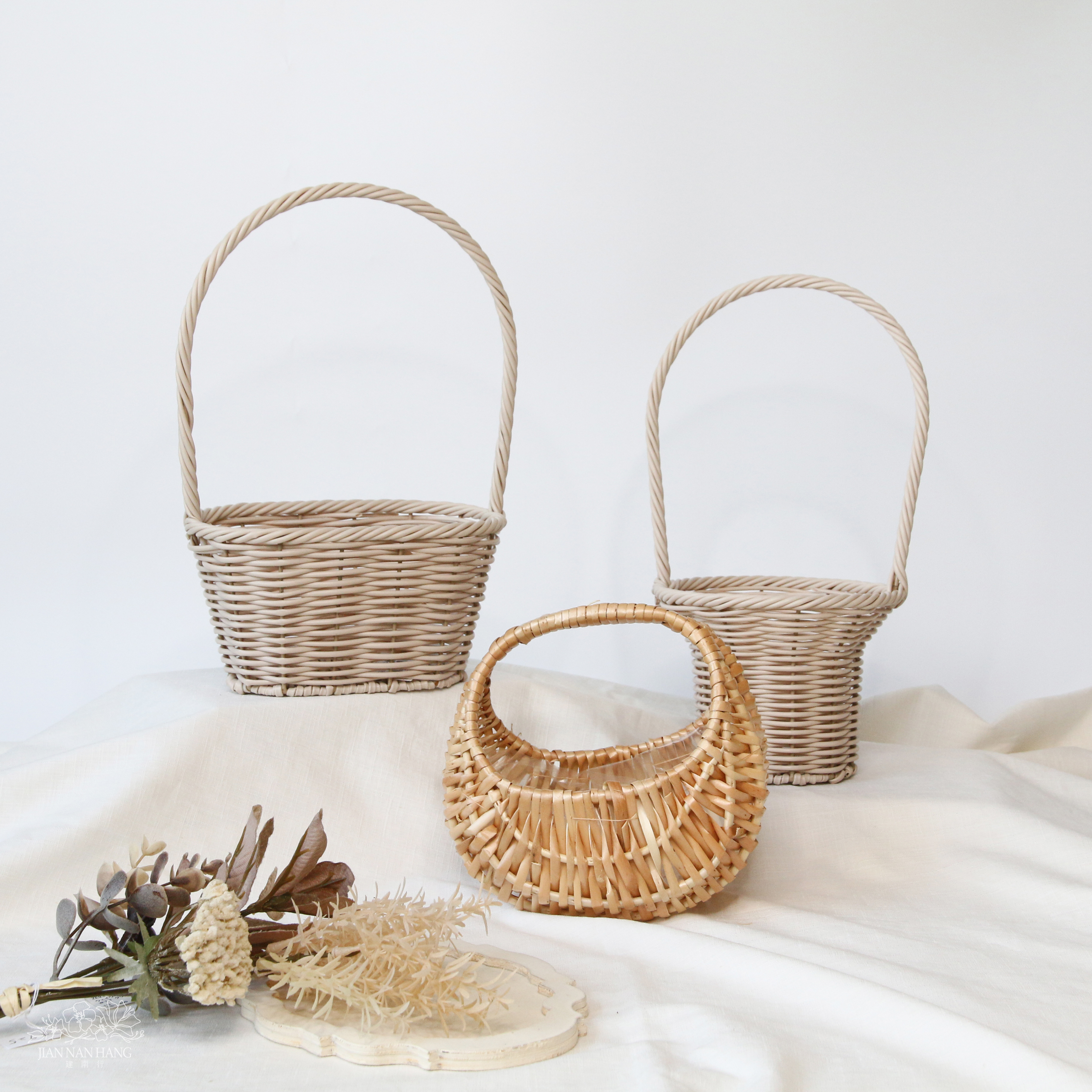 花器 仿藤編手提籃  白 3款式