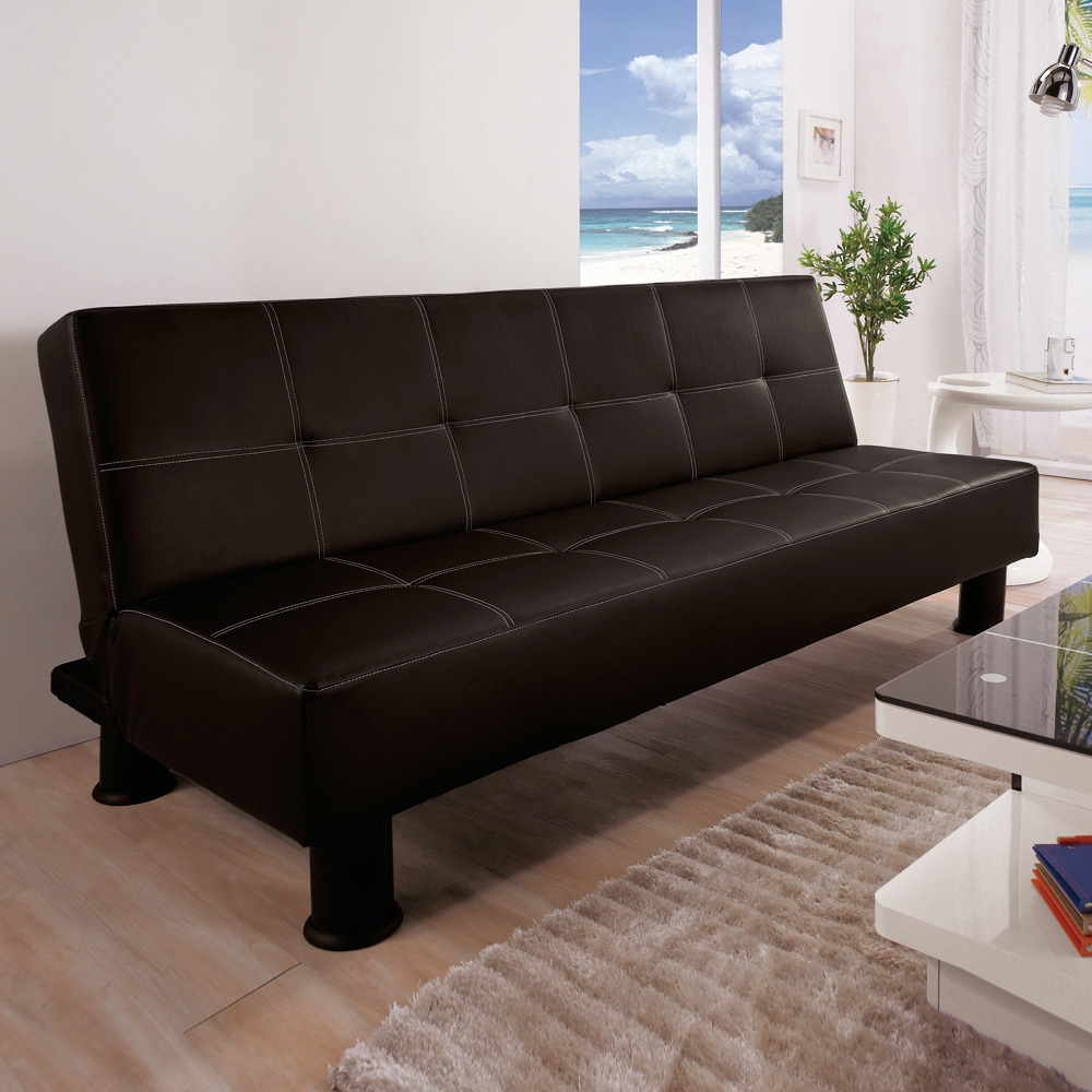 威爾森黑色皮布沙發床