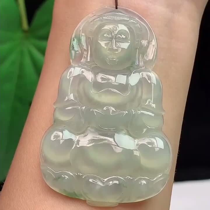 翡翠冰種晴底熒光觀音,天然翡翠A玉, 緬甸玉, Jade, Jadeite