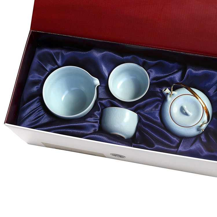 青瓷汝窯(銅把提樑壺+公杯+2品香杯)4入禮盒