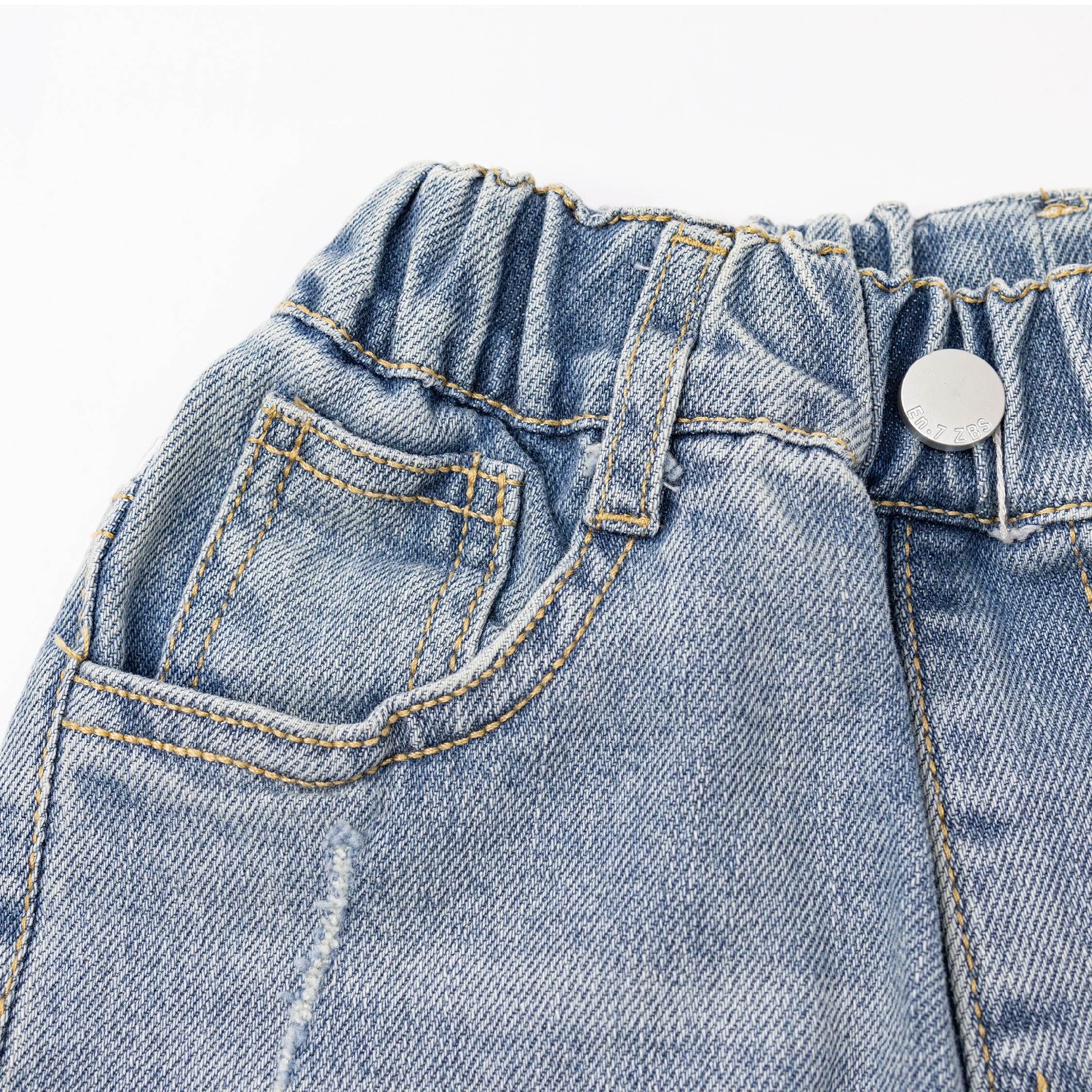 【H55176】個性刷破舒適直筒牛仔褲