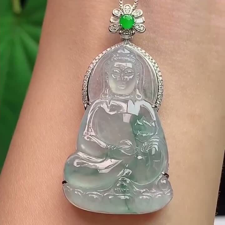 翡翠冰種飄花素衣觀音,天然翡翠A玉, 緬甸玉, Jade, Jadeite