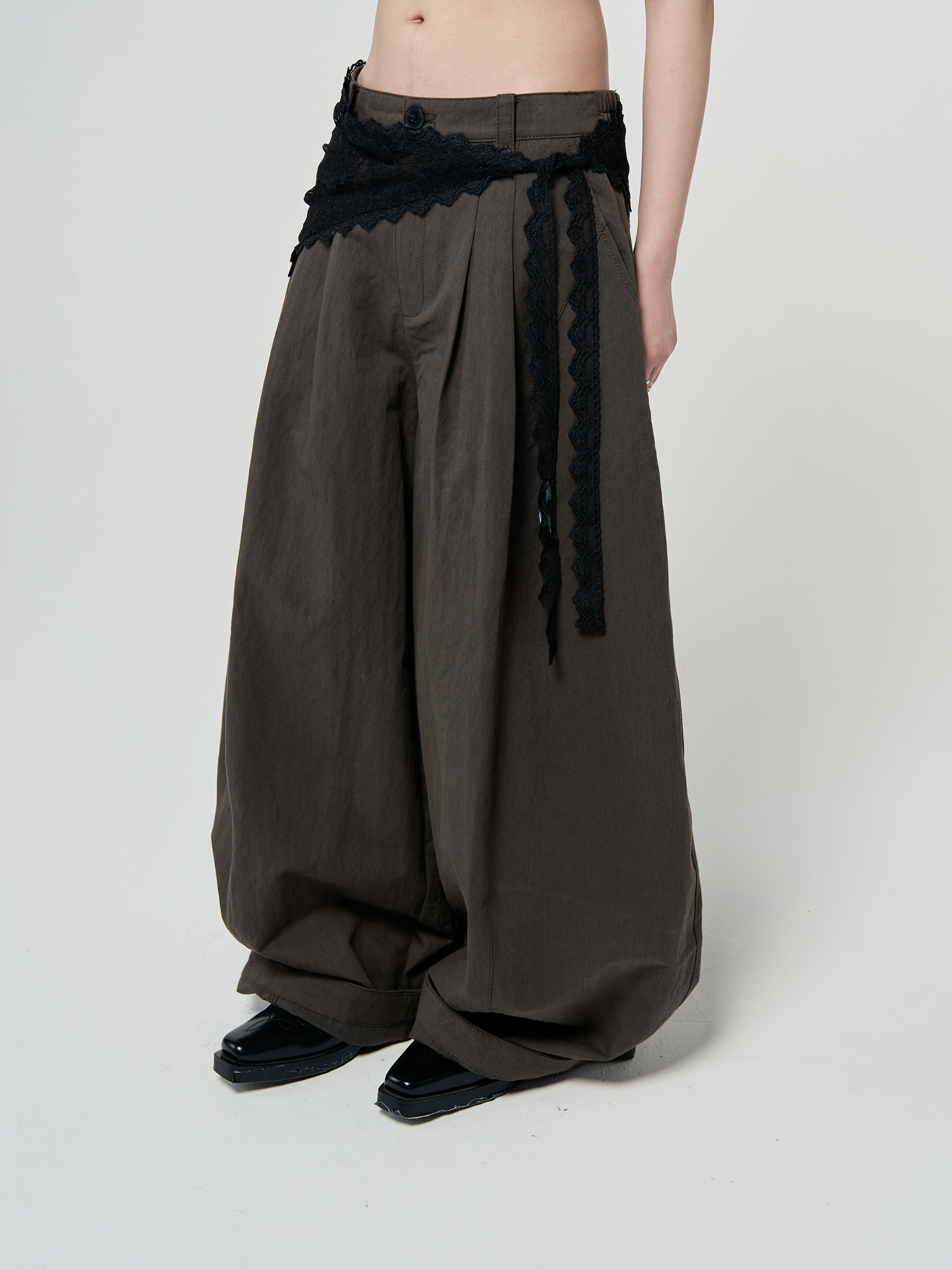 量感摺縫氣球長褲-綠