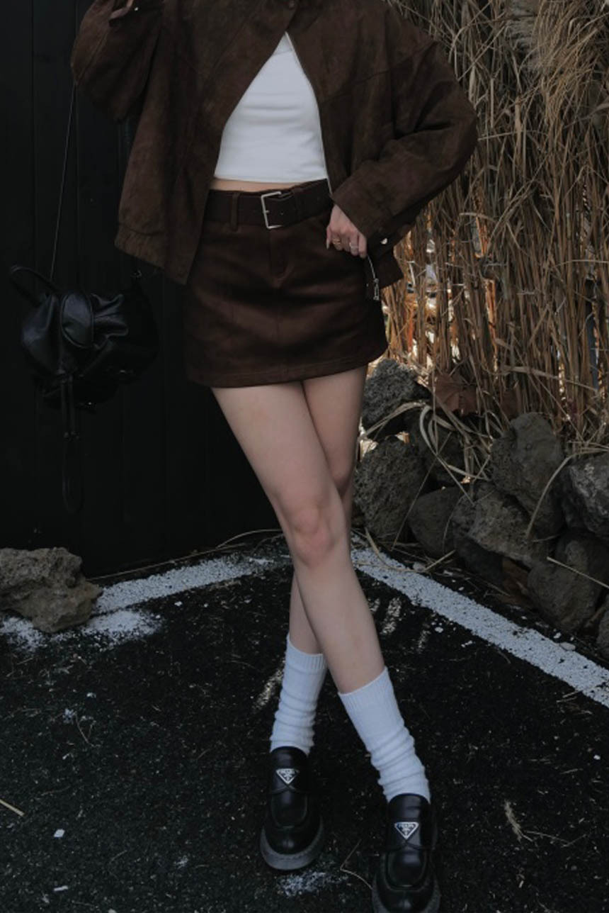 附皮帶麂皮短裙*2色