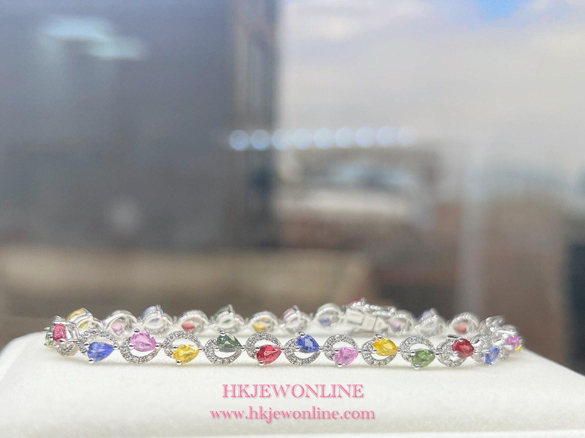 18K White Gold Multi Sapphire Diamond Bracelet