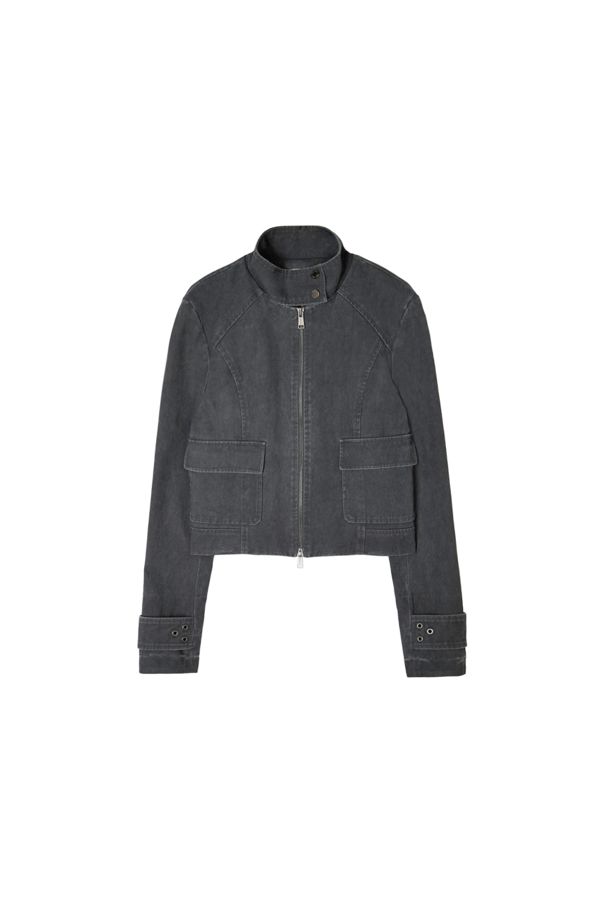 水洗工藝修身騎士外套 炭灰