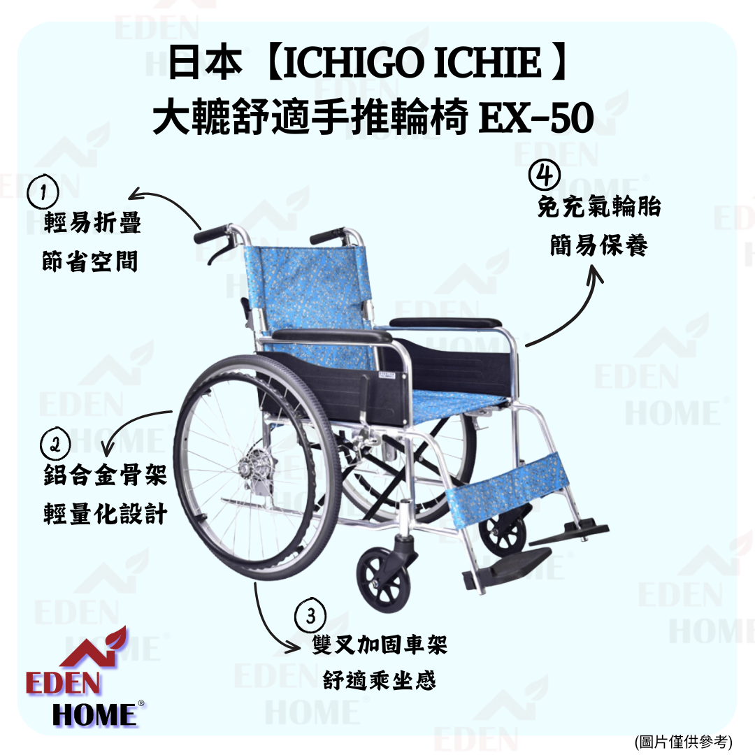 日本【ICHIGO ICHIE 】大轆舒適手推輪椅 EX-50