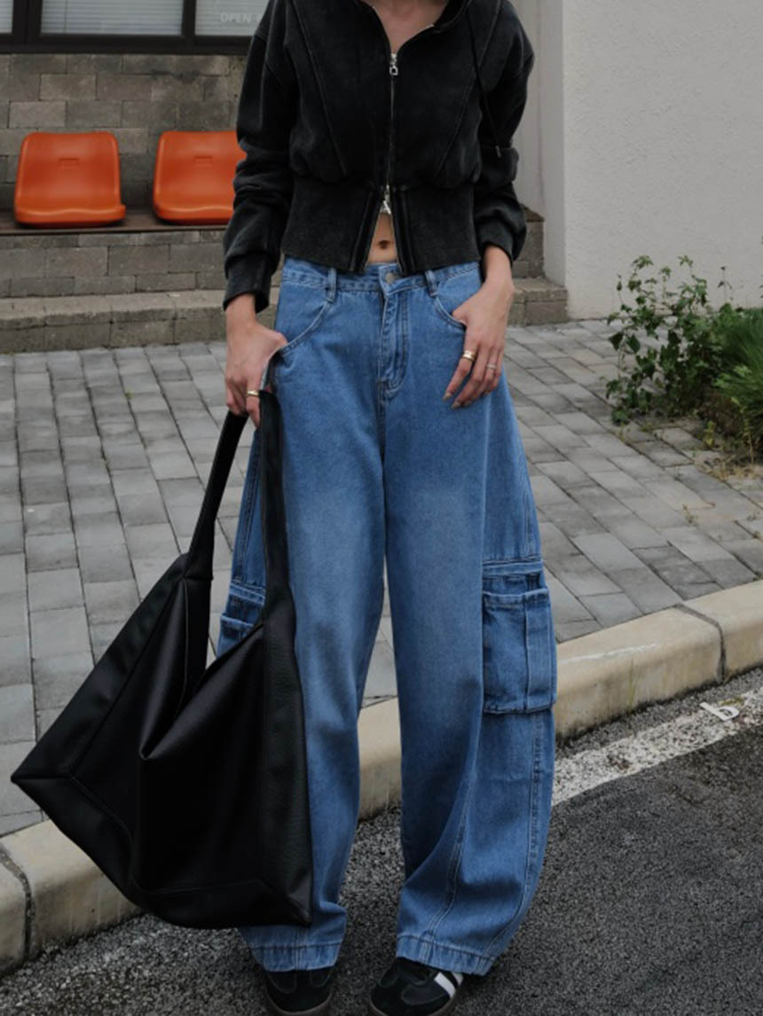 工裝牛仔彎刀寬褲*2色