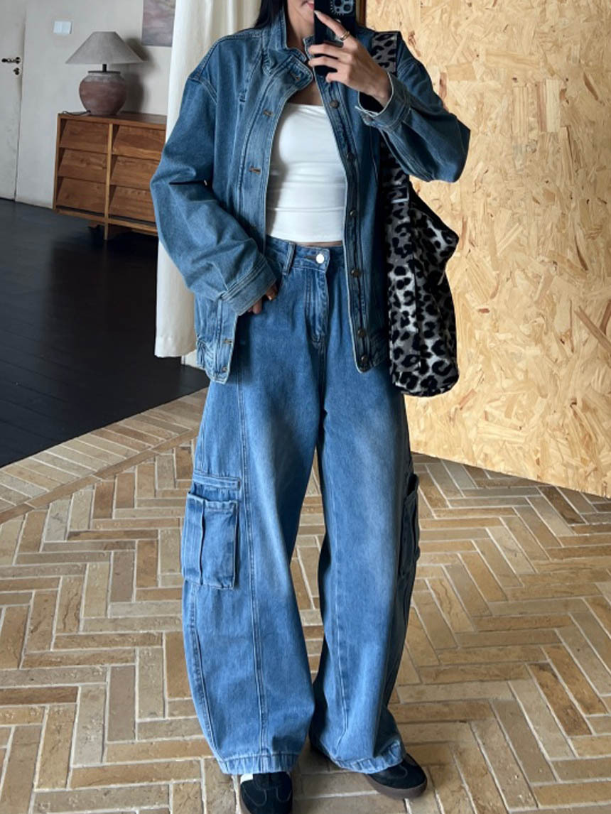 工裝牛仔彎刀寬褲*2色