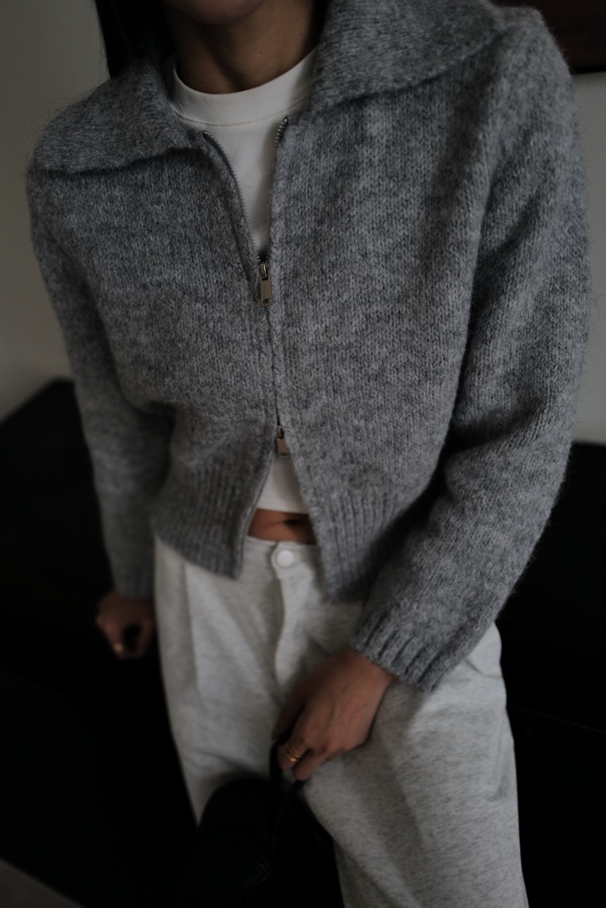 混羊毛翻領上下拉鏈小毛衣*4色