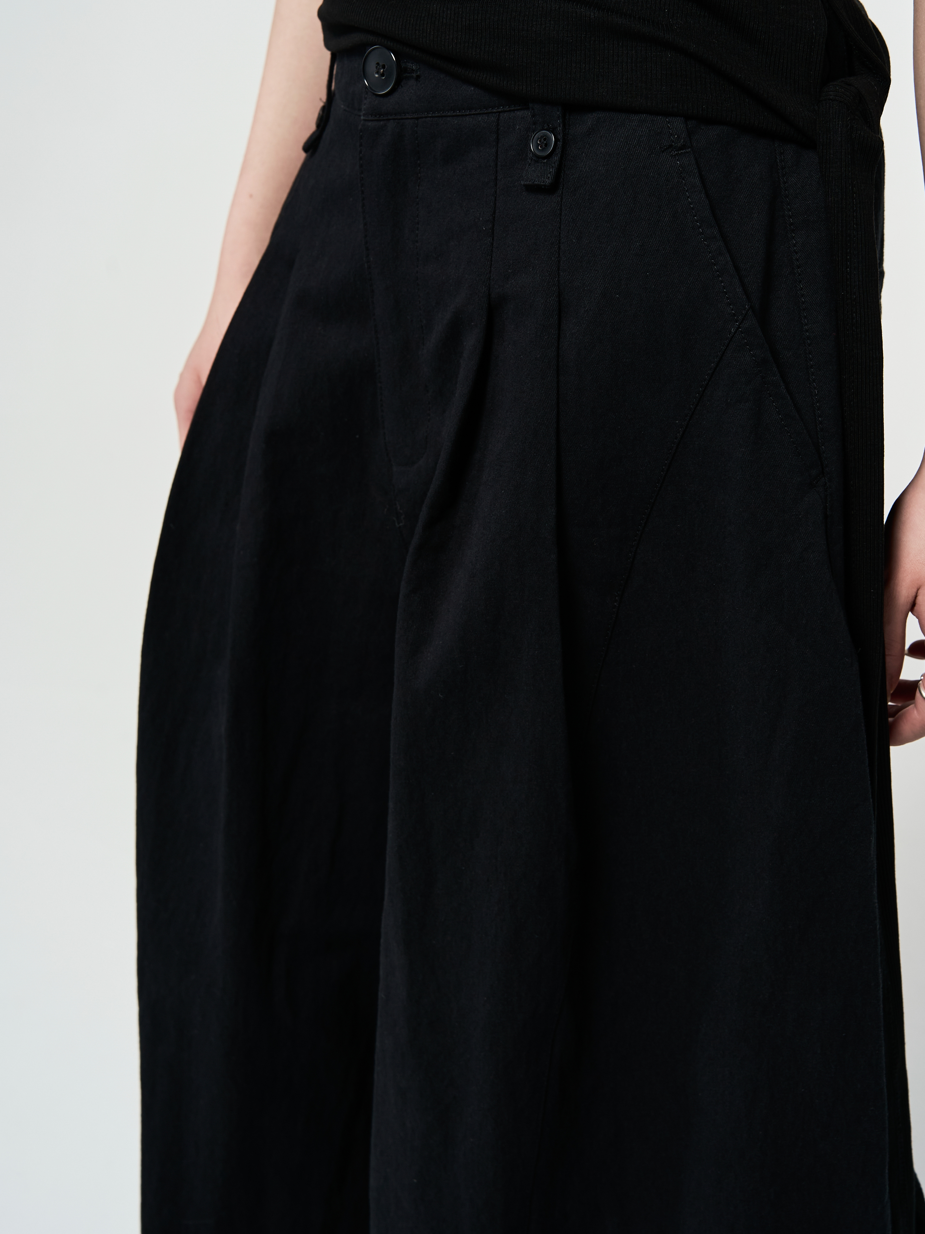 量感摺縫氣球長褲-黑