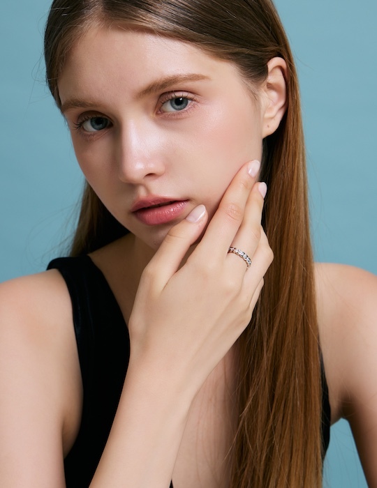 【鈦鋼】點鑽菱格戒指(銀)