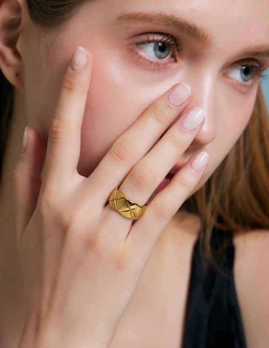 【鈦鋼】經典菱格戒指-寬版(金)