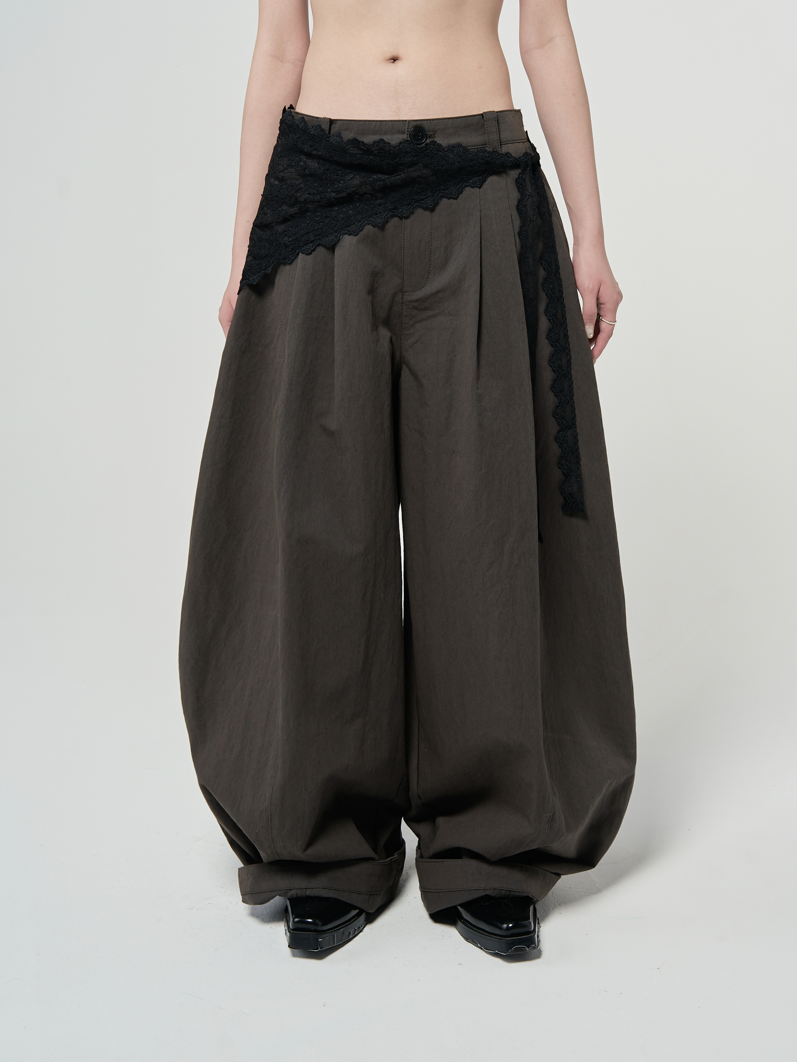 量感摺縫氣球長褲-綠