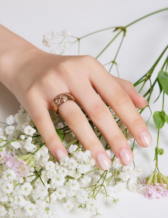 【鈦鋼】經典菱格戒指-寬版(玫瑰金)