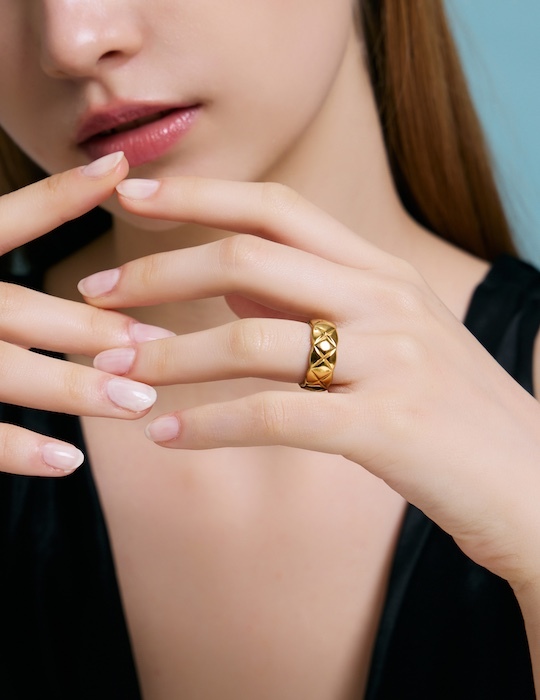 【鈦鋼】經典菱格戒指-中版(金)