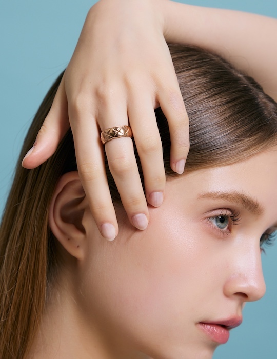 【鈦鋼】經典菱格戒指-中版(玫瑰金)