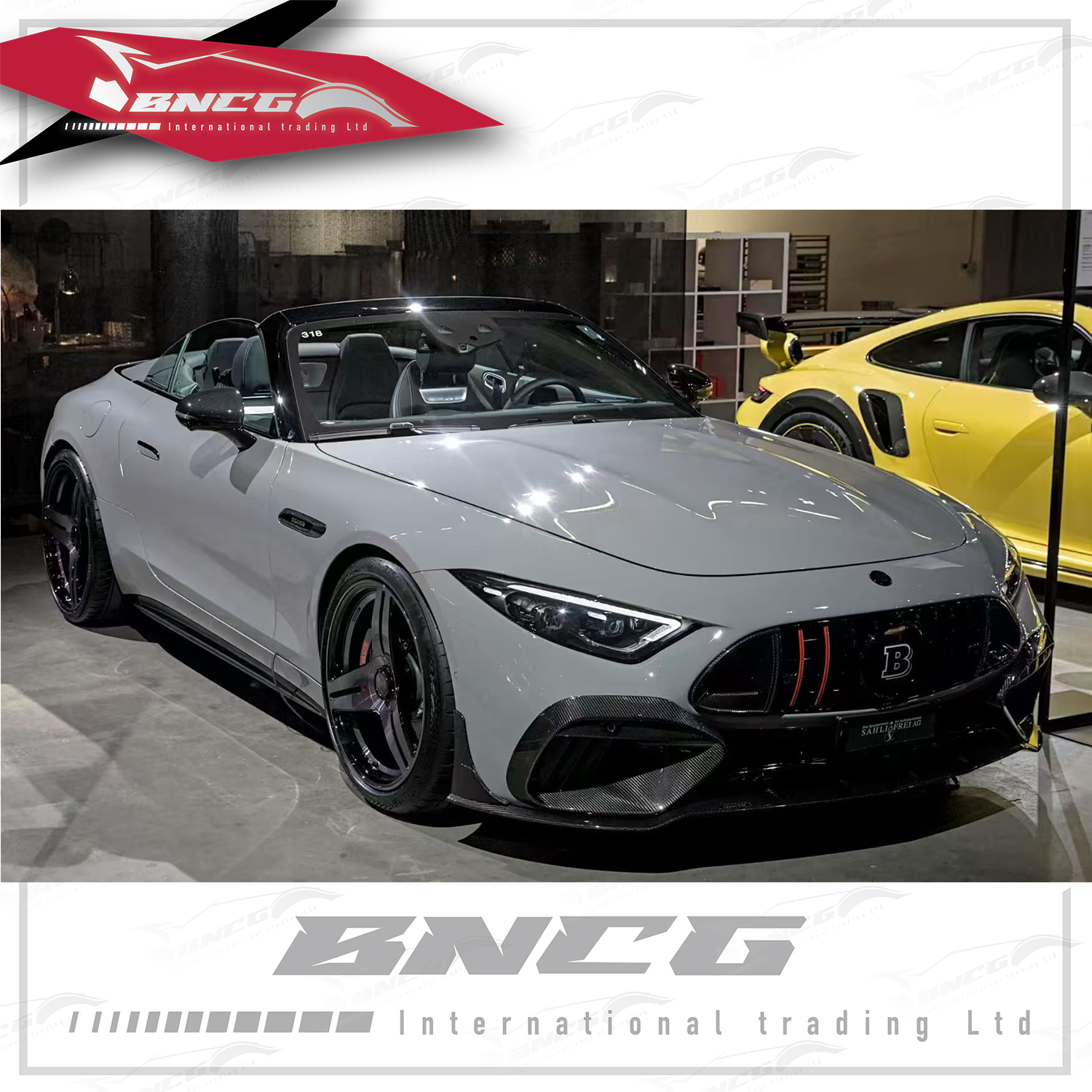 賓士Benz SL Class R232 改裝 空力套件 乾碳纖維 Brabus款 前下巴 前風口 水箱罩框 後下巴 尾翼 側裙