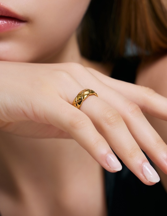 【鈦鋼】經典菱格戒指-窄版(金)