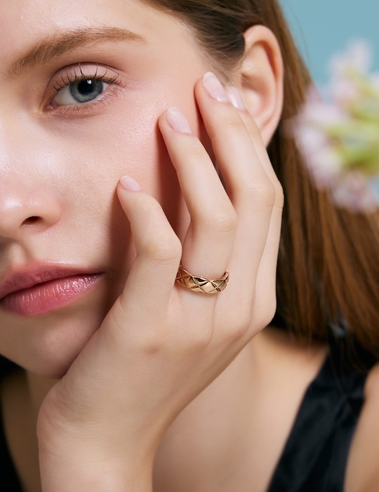 【鈦鋼】經典菱格戒指-窄版(玫瑰金)