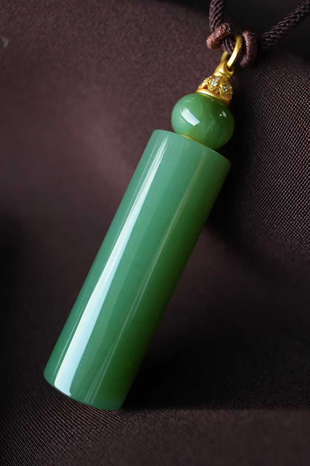 96442 和田玉碧玉“時來運轉”轉運柱掛件