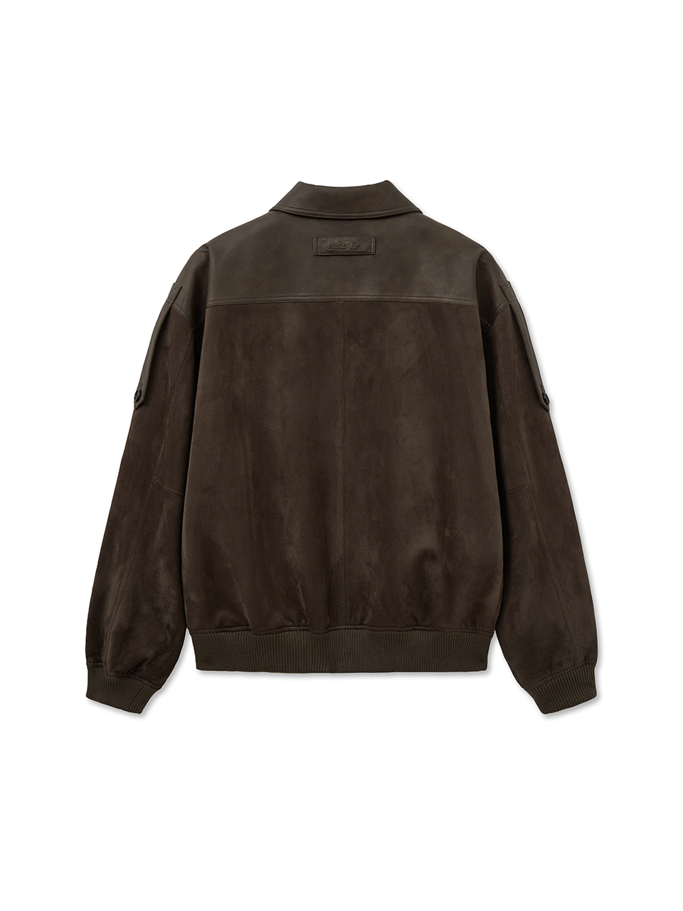 麂皮拼接皮革拉鍊外套男款 棕色