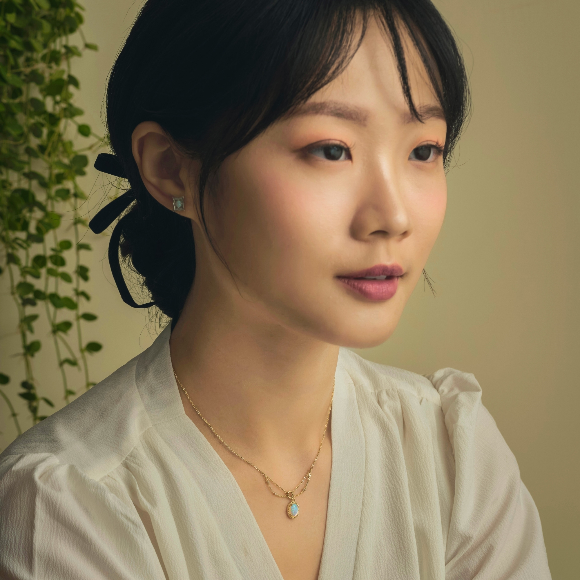 搭配人造環保蛋白石的925純銀項鍊,復古風格,層次設計