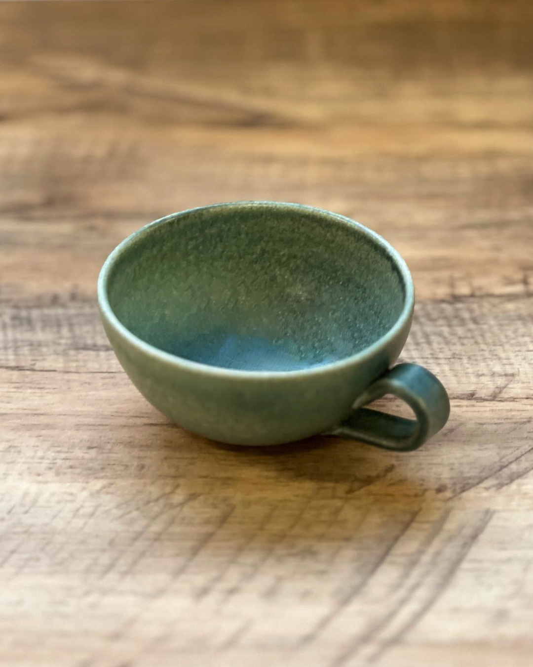 有耳闊口拉花杯 淡青磁｜信樂燒