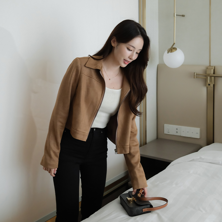 【🌸早春新品 】Evelyn 質感麂皮短版外套  ( 2 colors)