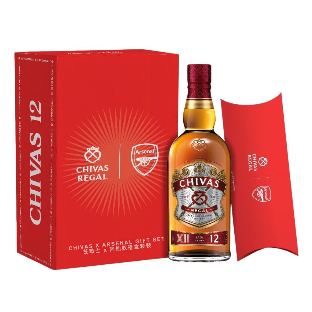 Chivas Regal 12 Year Old Blended Whisky Gift Set with Arsenal Sports Towel 700mL