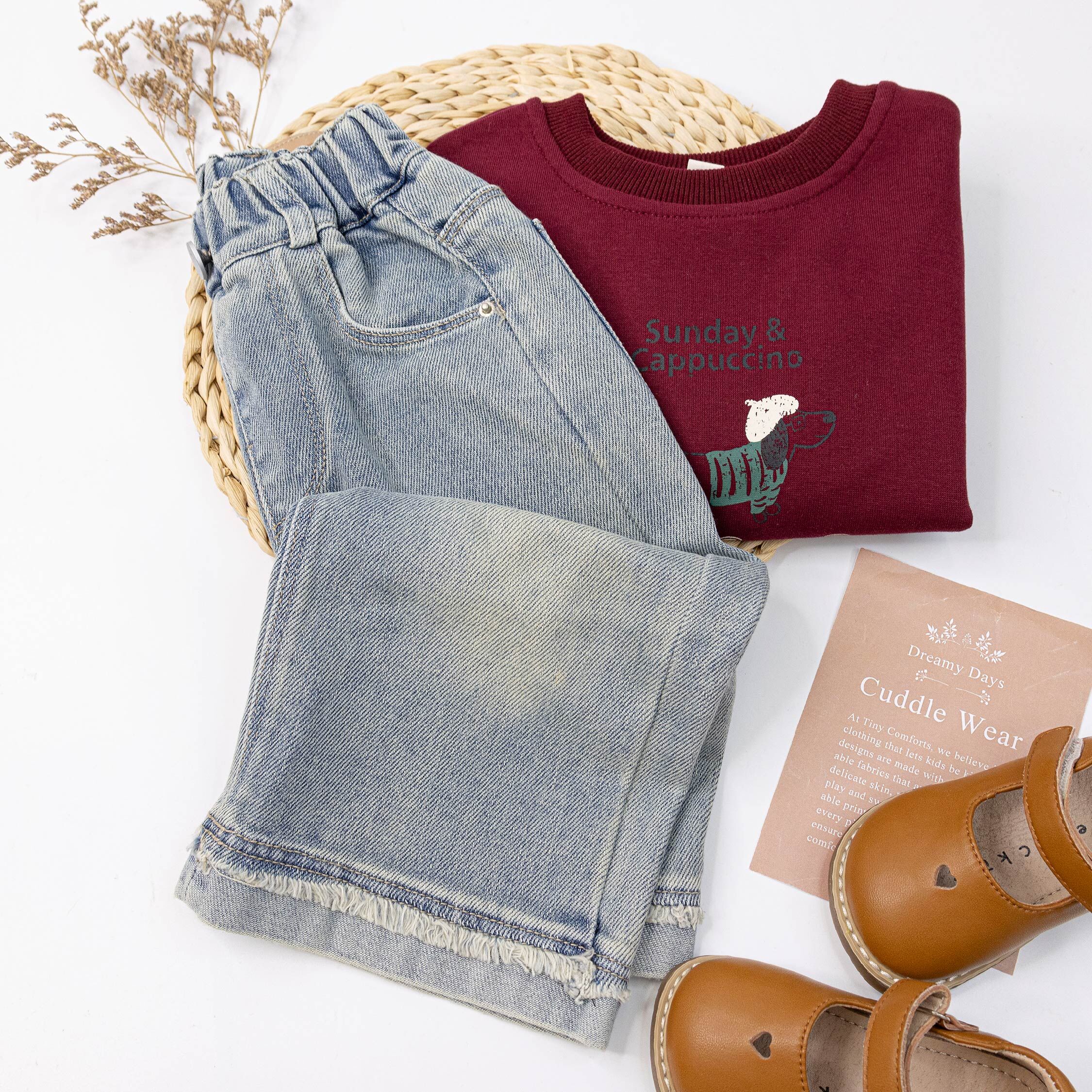 【H55105】復古刷色抽鬚設計牛仔褲