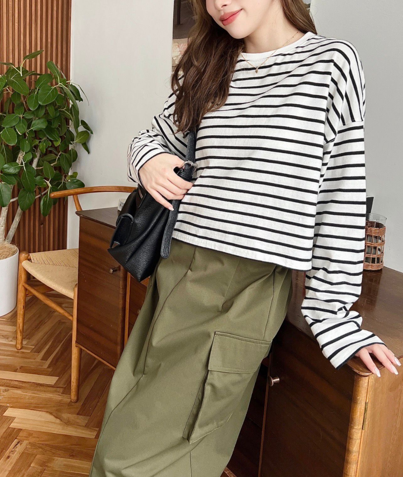 【預購】JN091710 moment+ 條紋長袖上衣(FREE SIZE)