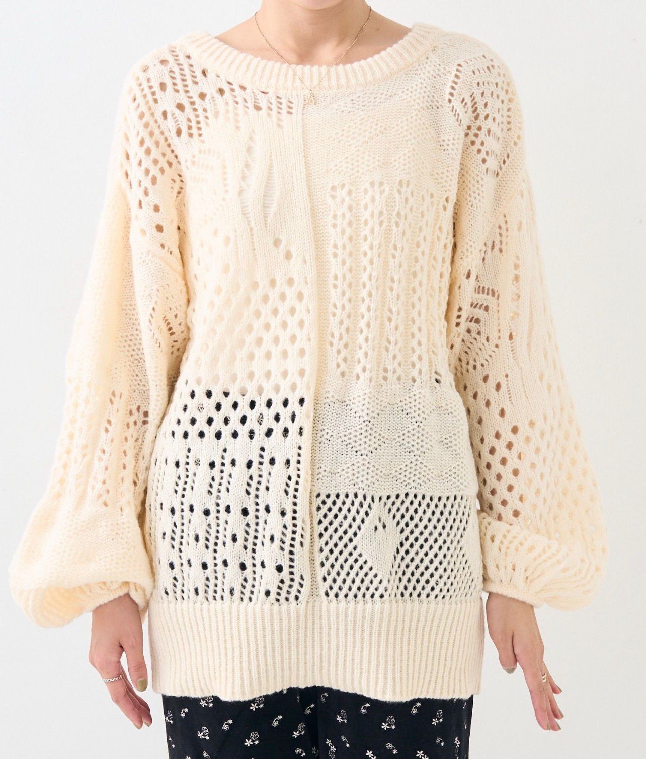 【預購】JN091712  FREAK'S STORE 雙向絲帶鏤空針織上衣(FREE SIZE)