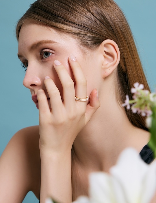 優雅珍珠雙環可調式戒指