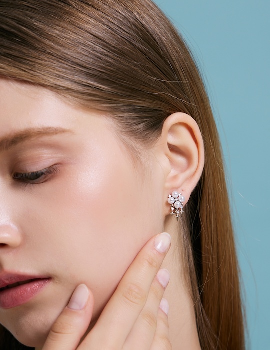 星光珍珠雲。夾式耳環