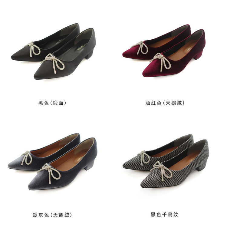 內斂光澤 水鑽蝴蝶結尖頭芭蕾高跟鞋【CX3066】