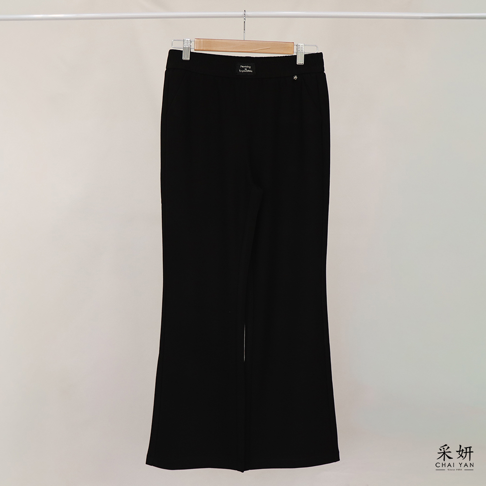 蕾絲字母標小綴飾鬆緊腰喇叭長褲