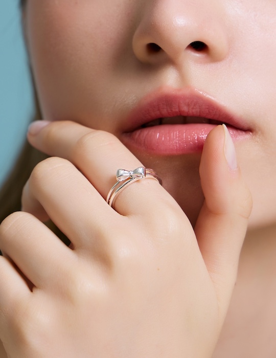 霧感斜面蝴蝶結可調式戒指
