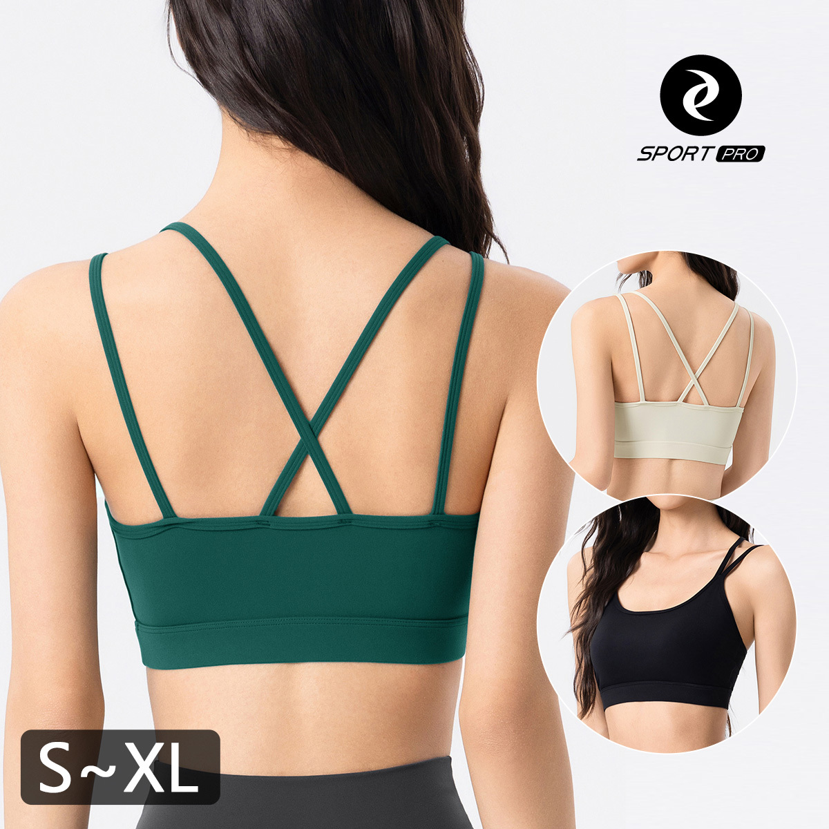 中強度雙細線交叉美背瑜珈/運動/機能內衣【半固定罩杯】