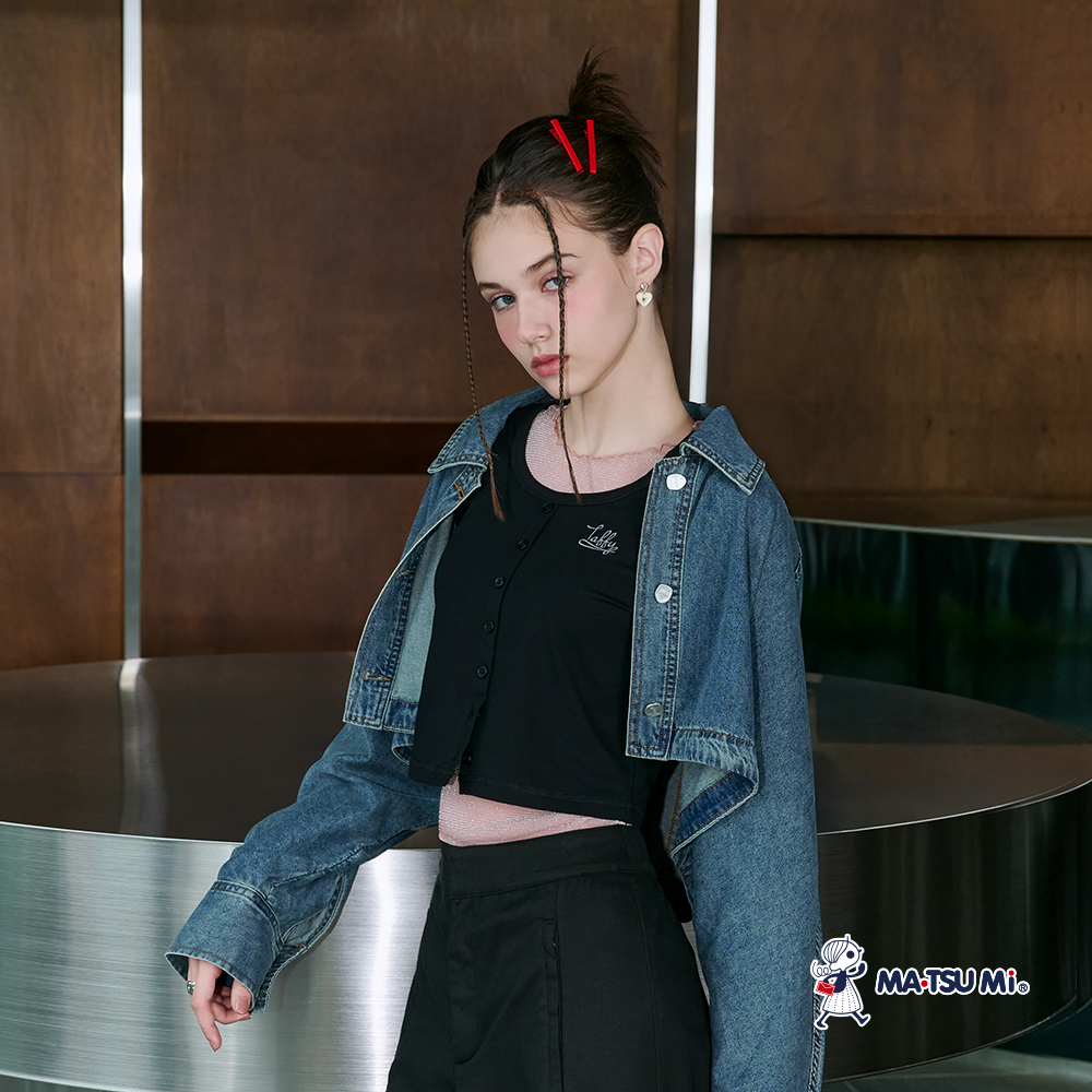 MA‧TSU Mi 時髦短版垂墜修身丹寧棉質斗篷外套(水藍)