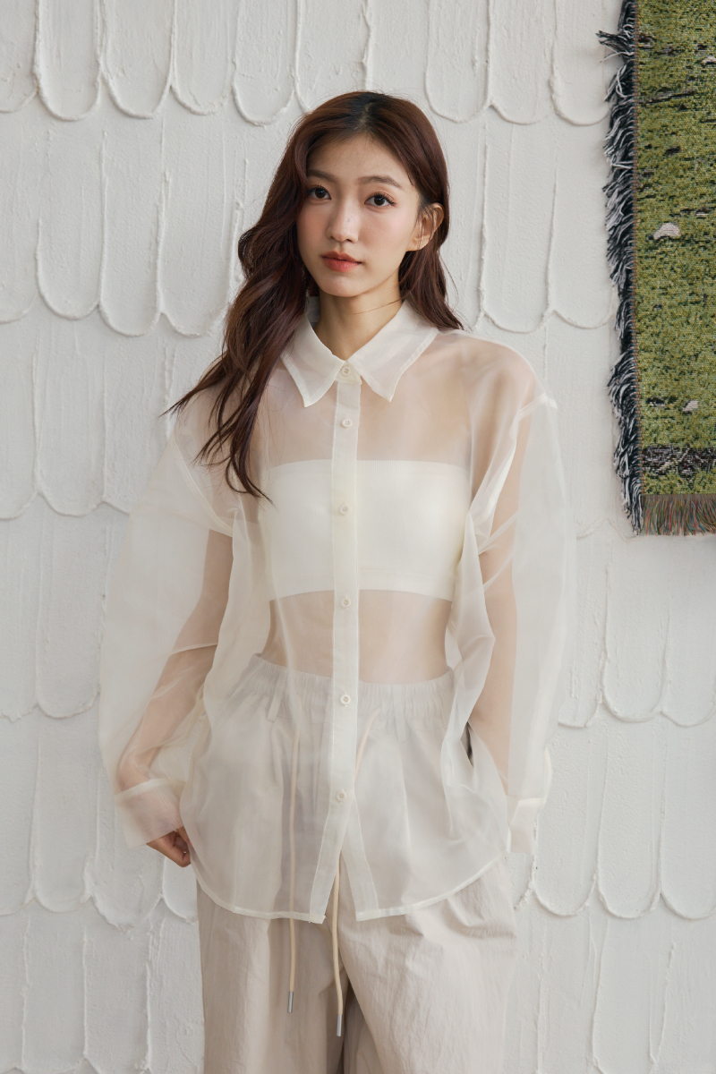 挺版薄紗襯衫上衣