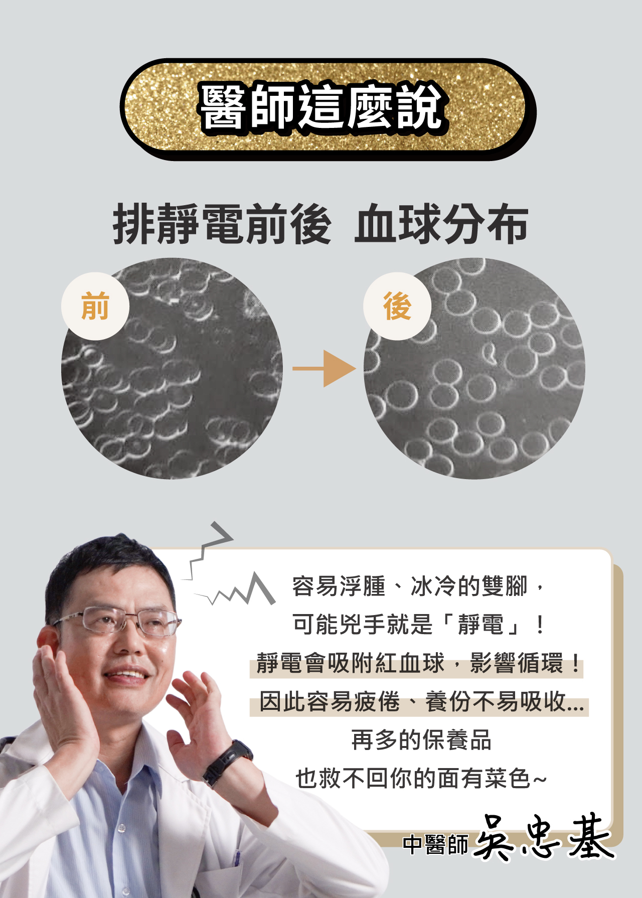 USTINI 我挺你健康鞋 月兔極地鞋接地氣排靜電鞋 醫生對於排靜電的好處的說明