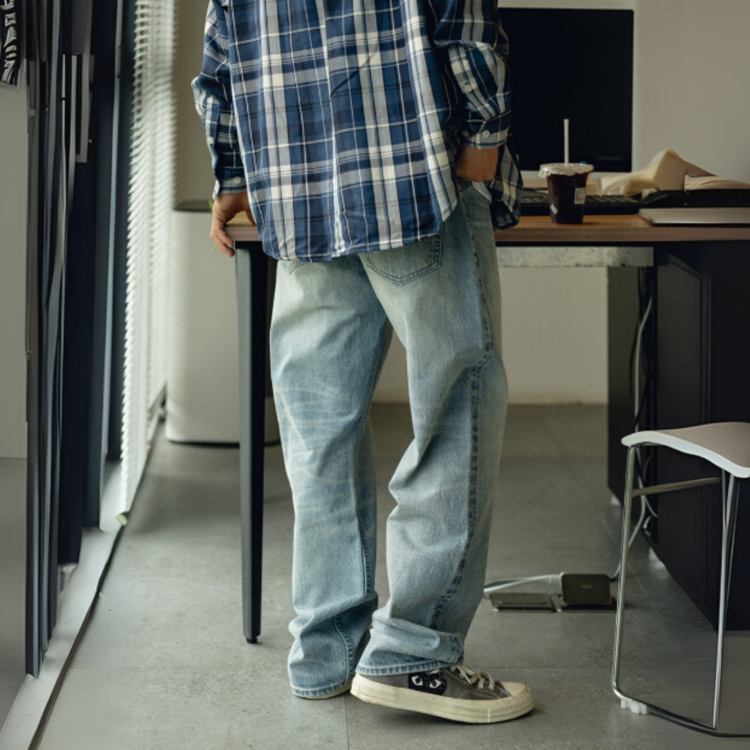 14oz厚磅赤耳基礎直筒牛仔褲